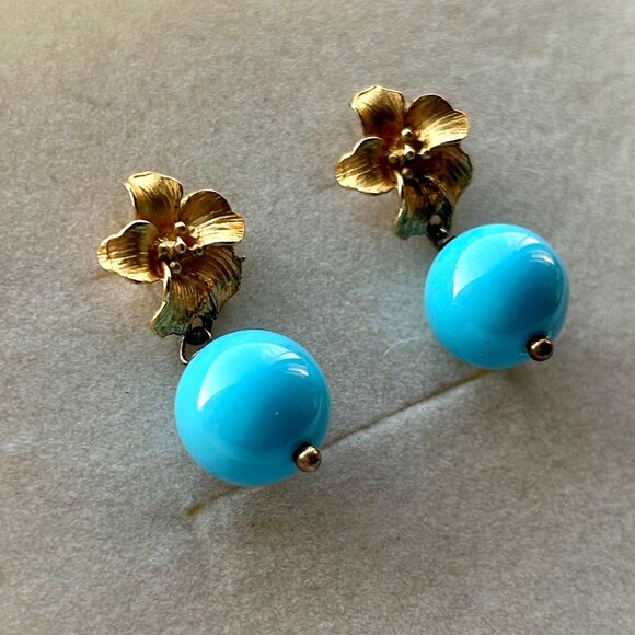 Sissy Yates Floral 24K Gold-Plate and Turquoise Drop Earrings - Picture 2 of 10